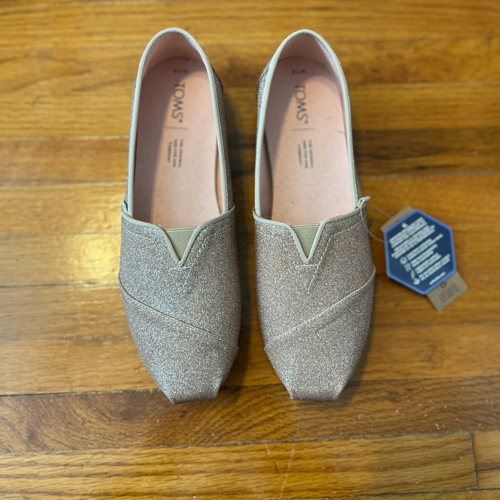 Rose Gold Glitter Slip On Toms